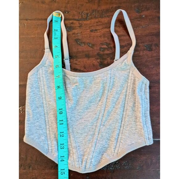 Colsie Gray Corset-Style Crop Top - Juniors Small - Ribbed & Stretchy - Picture 3 of 9